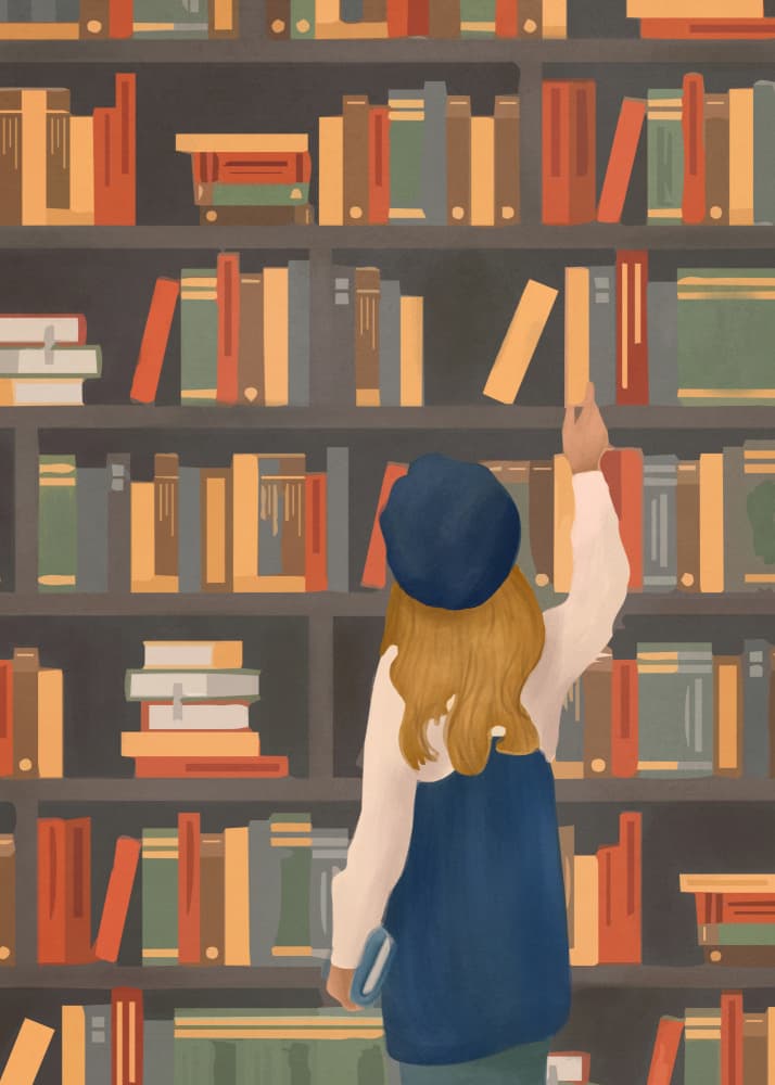 Girl Reaching For Book by Flow Line — canvas wall art