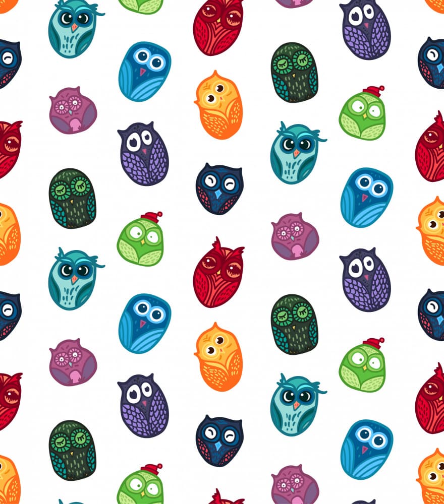 Colorful Whimsical Owls by Marika Barsrsind — canvas wall art