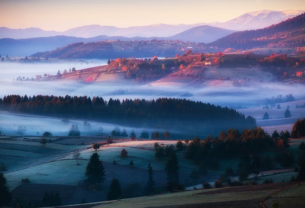 Misty Mountain Valley Dawn by Amir Bajrich — canvas wall art