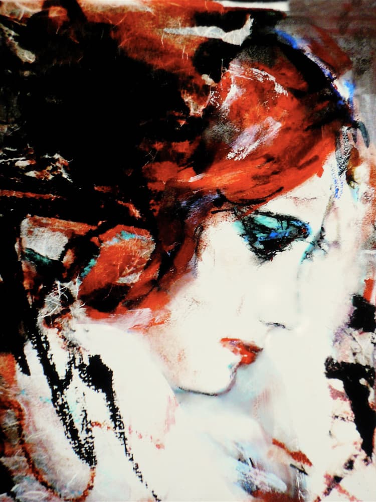Expressive Red Blue Portrait by Hein Kocken — canvas wall art