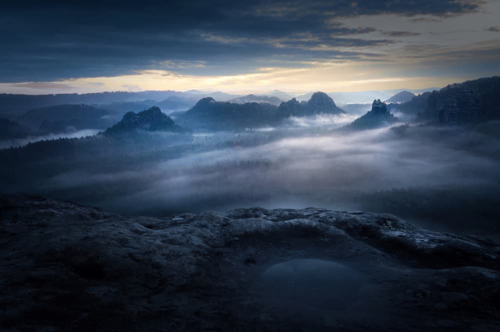 Misty Mountain Dawn by Martin Morávek — canvas wall art