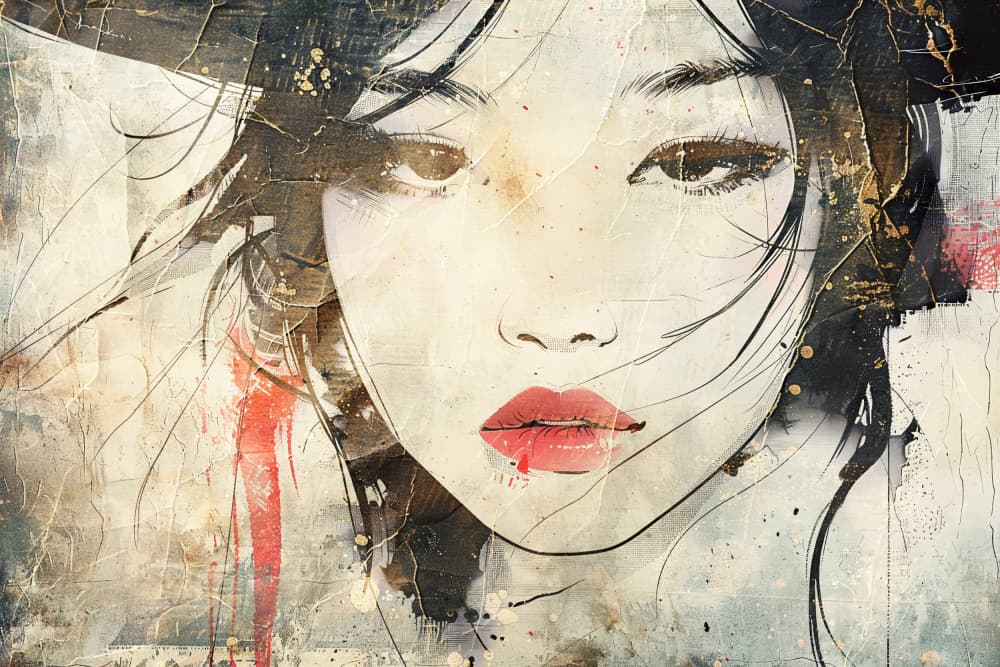 Expressive Asian Portrait by Rafal Kulik — canvas wall art