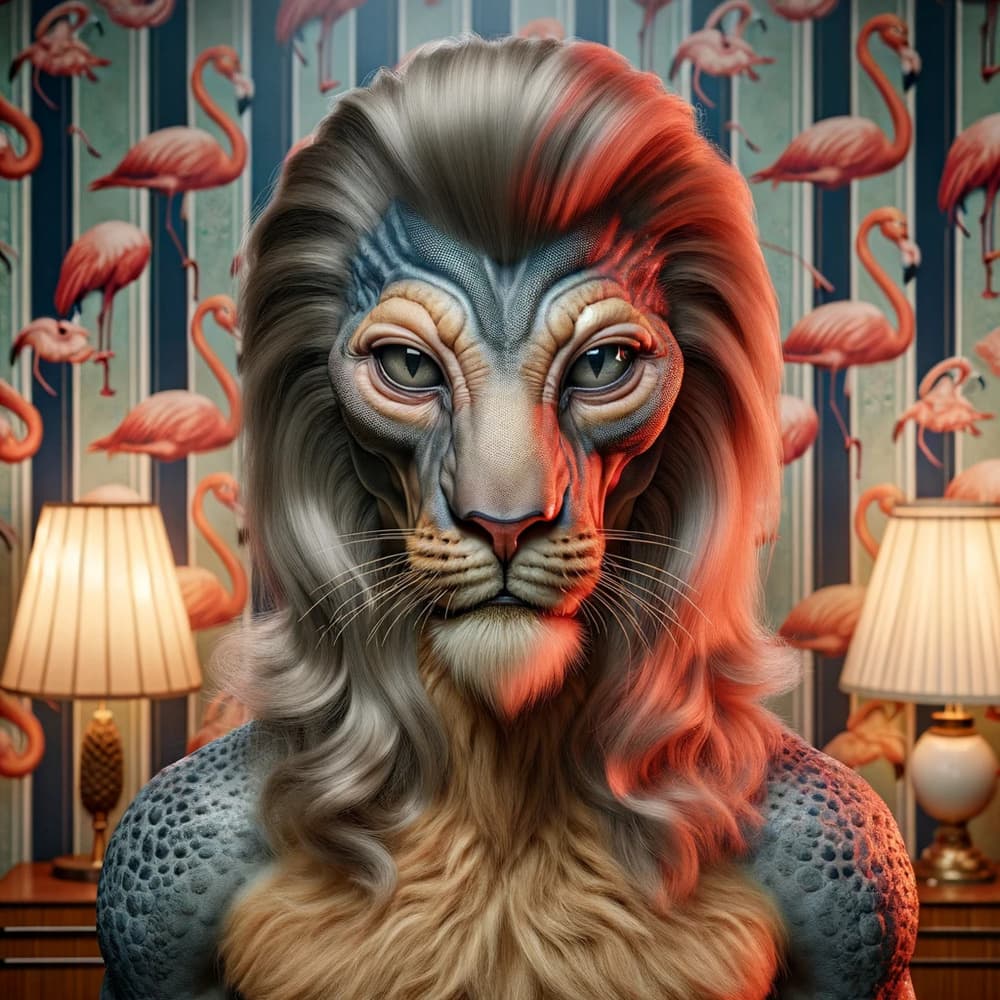 Surreal Lion With Flamingos by David Galan — canvas wall art