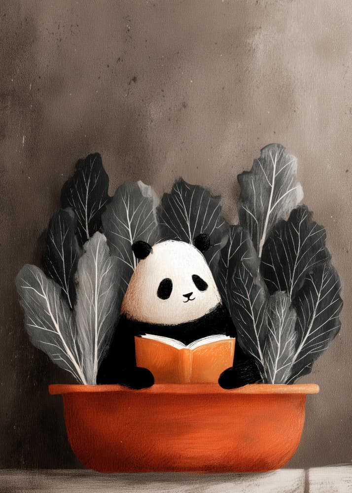 Panda's Peaceful Story by Justyna Jaszke — canvas wall art