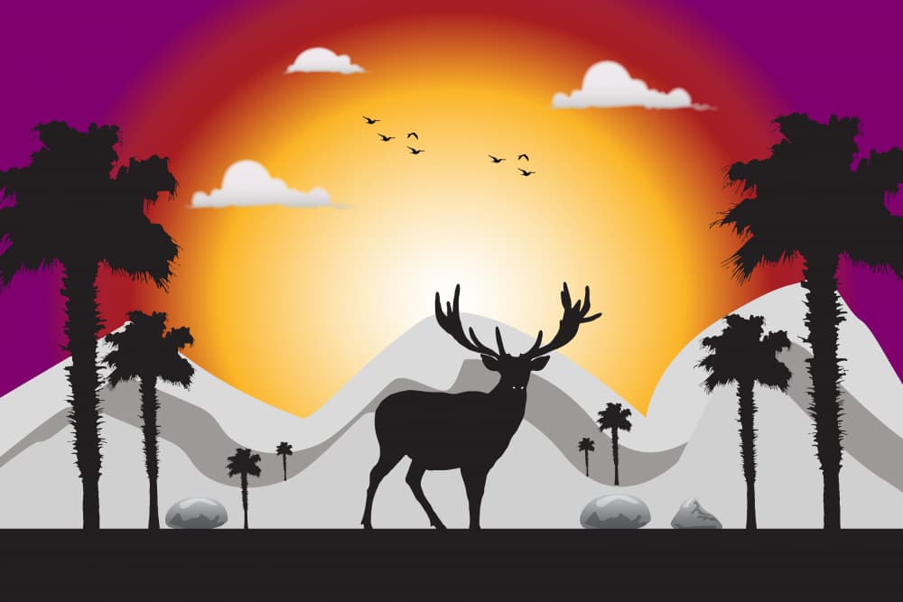 Tranquil Mountain Stag Sunset by Vesuvik Designs — canvas wall art