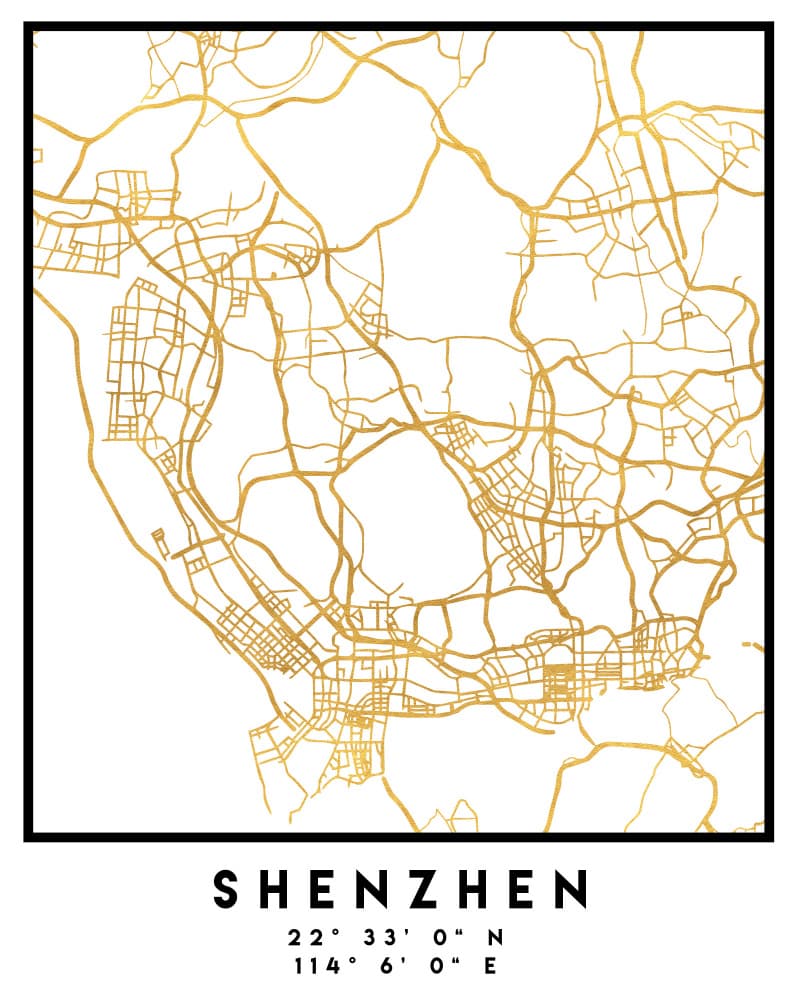 Golden Shenzhen Map by Emiliano Deificus — canvas wall art