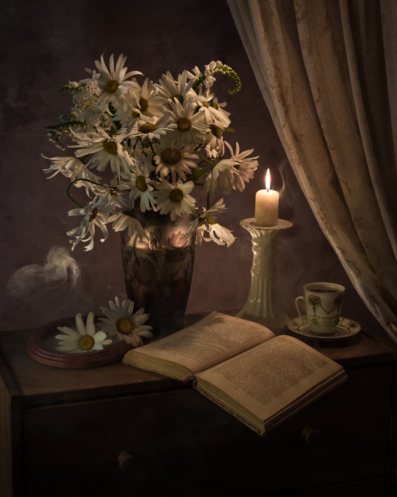 Daisies Candlelight Reading by Viktor Cherkasov — canvas wall art