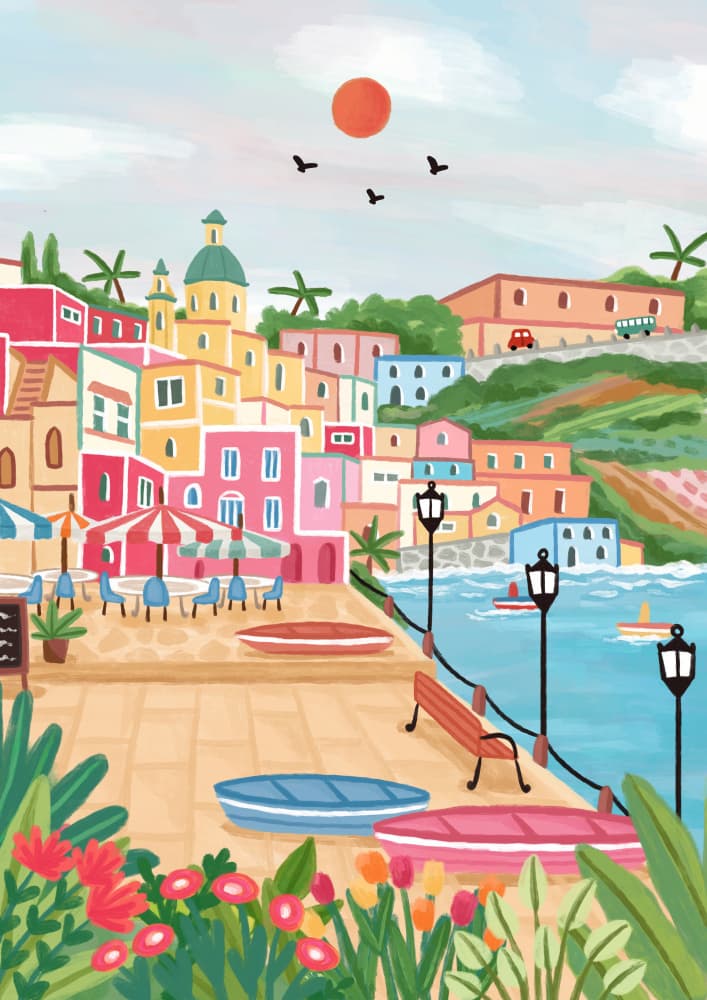 Colorful Coastal Charm by Nidhi Kachhadiya — canvas wall art