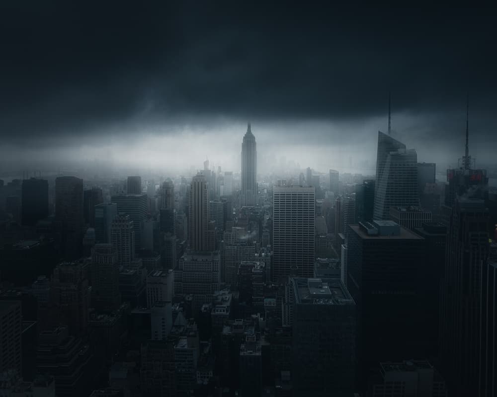 Moody City Skyline by David George — canvas wall art