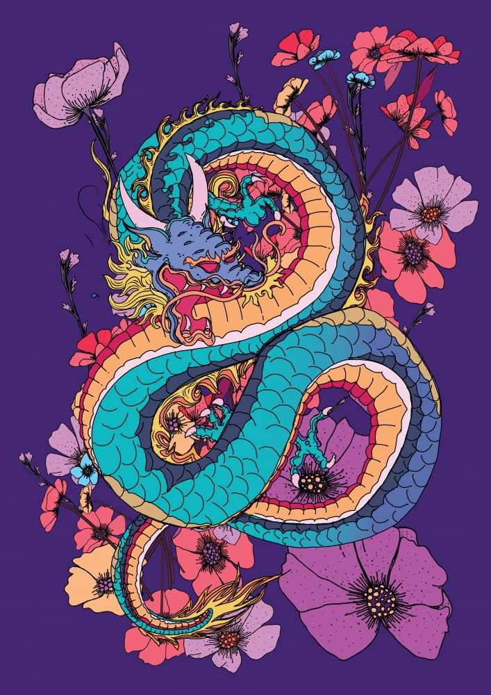 Vibrant Floral Dragon by Nicholas — canvas wall art