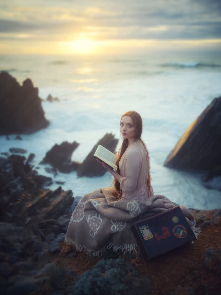 Woman Reading Coastal Sunset by Paulo Dias — canvas wall art