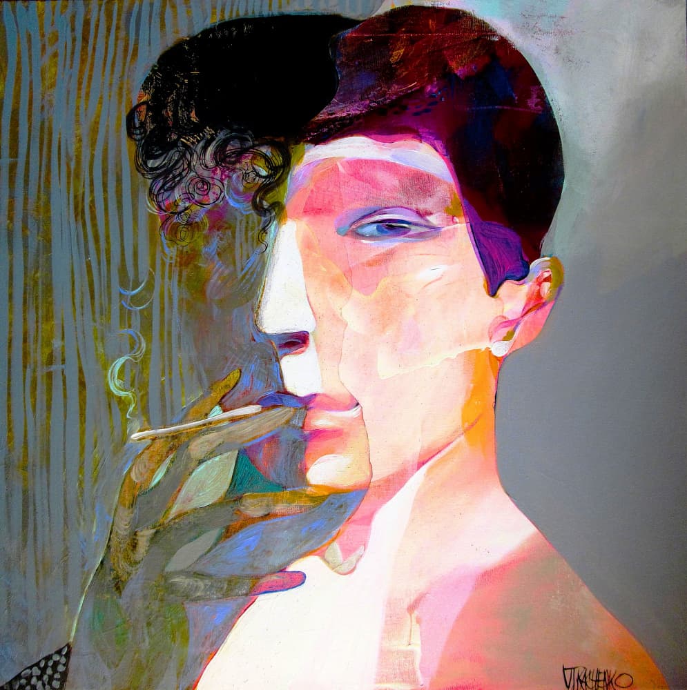 Vibrant Smoking Portrait by Victor Tkachenko — canvas wall art