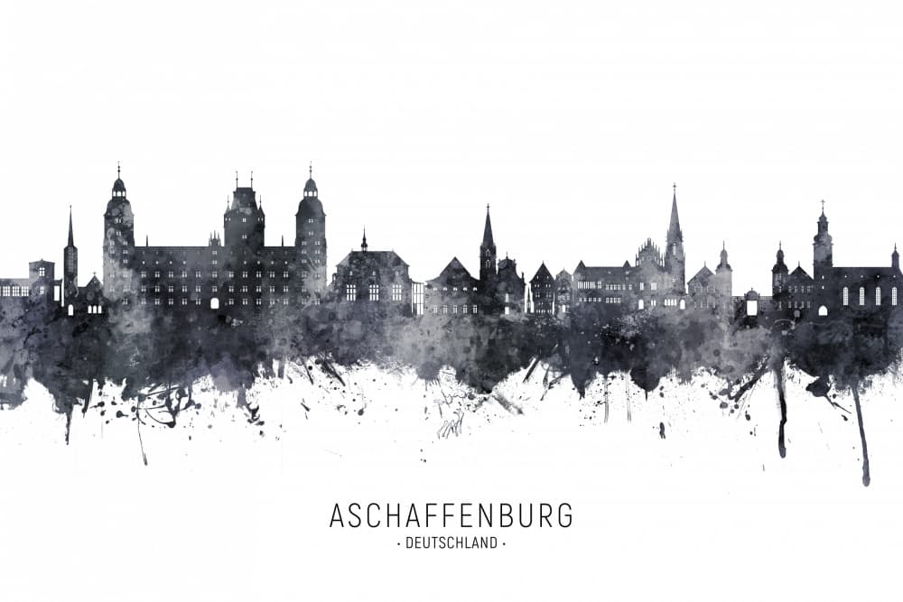 Aschaffenburg Watercolor Skyline by Michael Tompsett — canvas wall art