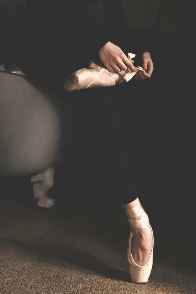 Ballerina Tying Pointe Shoes by Bettina Tautzenberger — canvas wall art