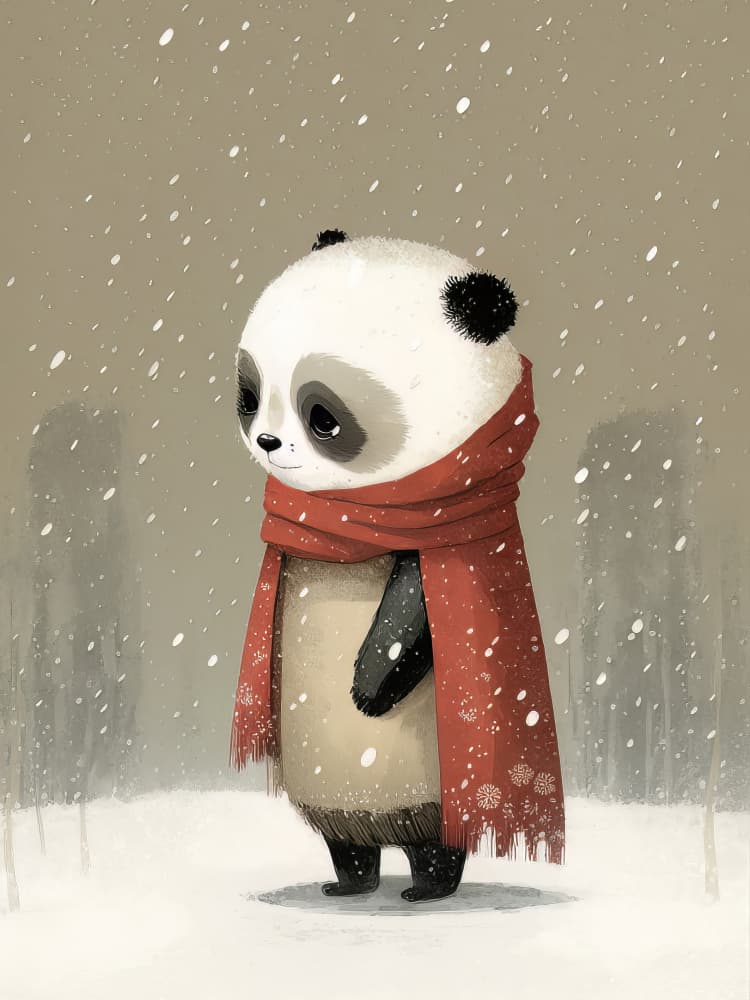 Panda Red Scarf Snow by Bilge Paksoylu — canvas wall art