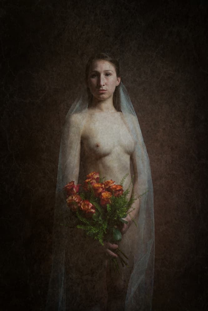 Veiled Nude with Flowers by Christian Kurz — canvas wall art