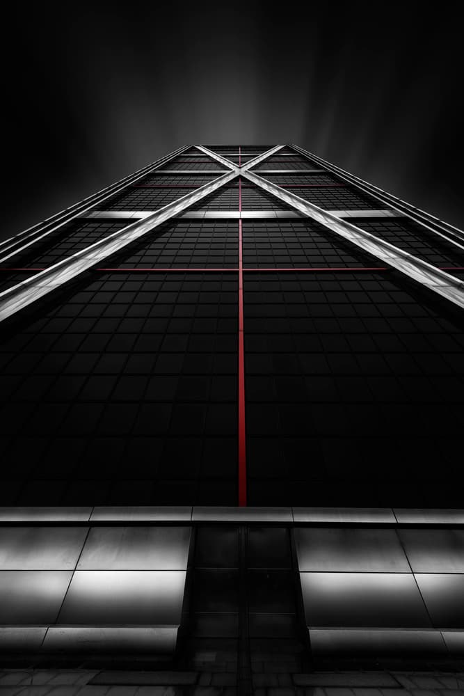 Striking Red Line Building by Jorge Ruiz Dueso — canvas wall art