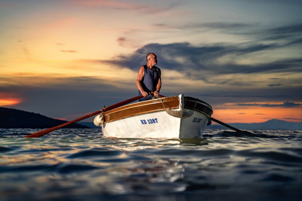 Sunset Rowboat Serenity by Petar Lupic — canvas wall art