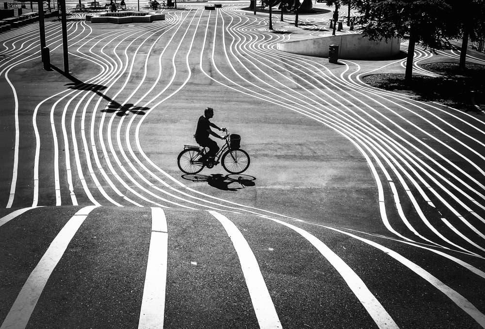 Urban Cyclist Lines by Renate Reichert — canvas wall art