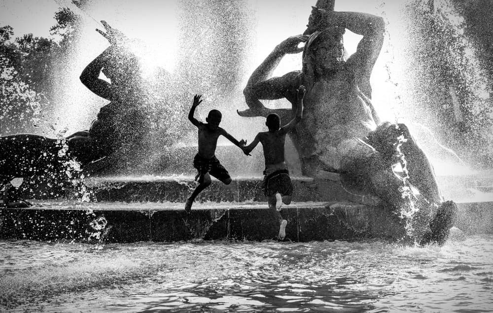 Joyful Fountain Play by Jane Lyons — canvas wall art