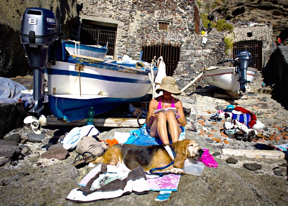 Beach Reading with Dog by Lorenzo Grifantini — canvas wall art