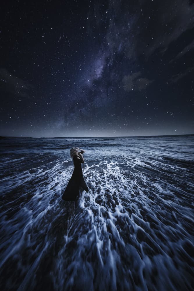 Woman Under Starry Night by KOIKI — canvas wall art