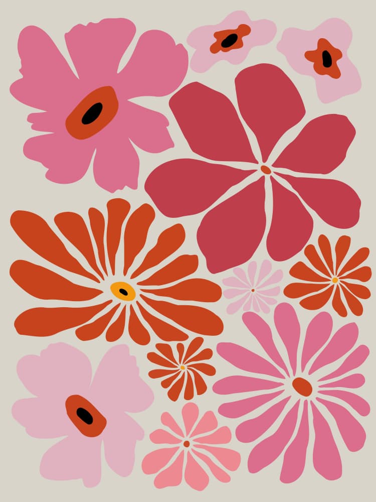 Retro Bloom Cluster by Miho Art Studio — canvas wall art
