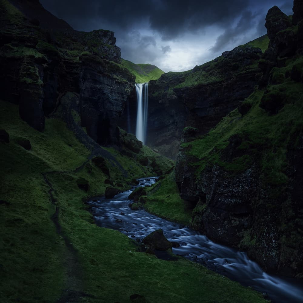 Moody Canyon Waterfall by Juan Pablo de Miguel — canvas wall art