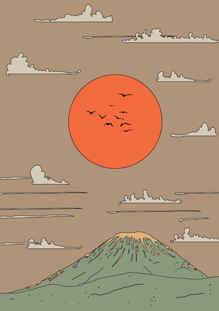 Mount Fuji Sunset Birds by Nicholas — canvas wall art