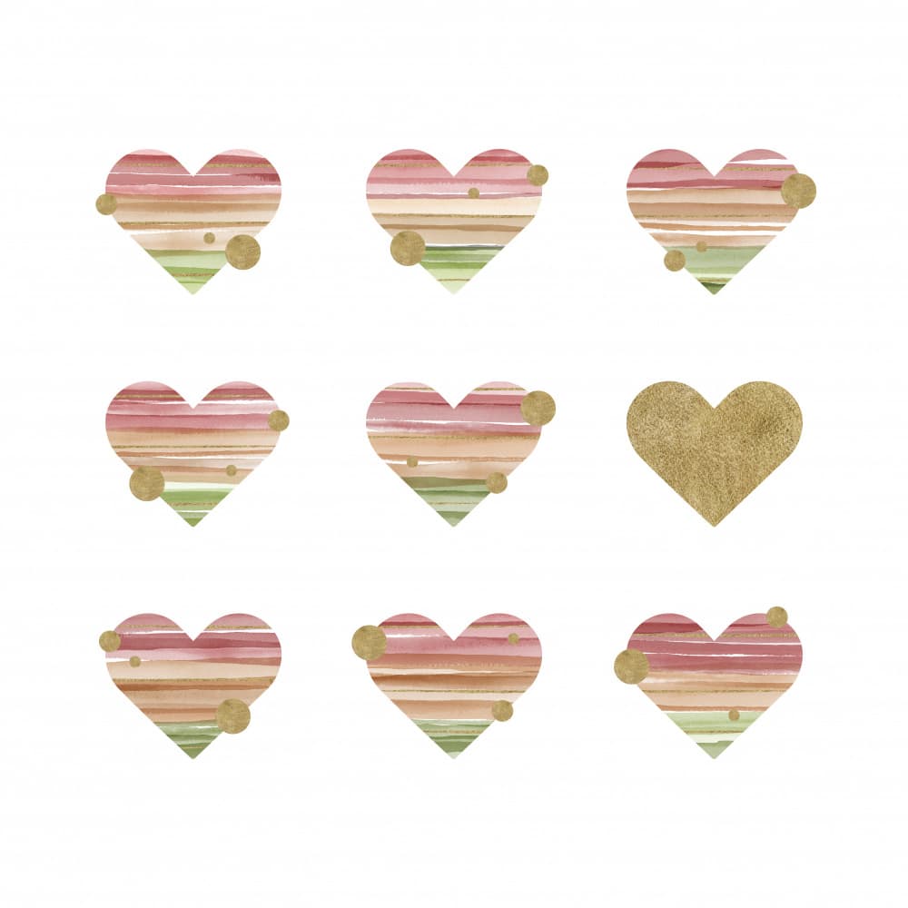 Golden Watercolor Hearts by Fabiana Silveira — canvas wall art