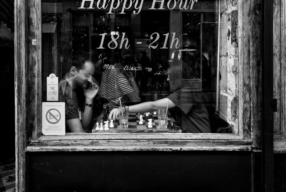 Cafe Chess Game by John Hoey — canvas wall art