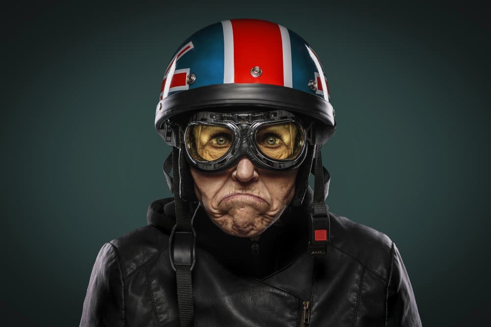 Grumpy British Biker by Marc Sabat — canvas wall art