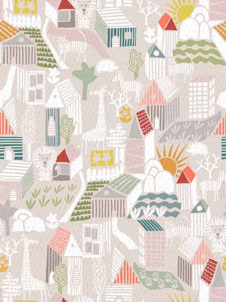 Whimsical Animal Village by Annick — canvas wall art