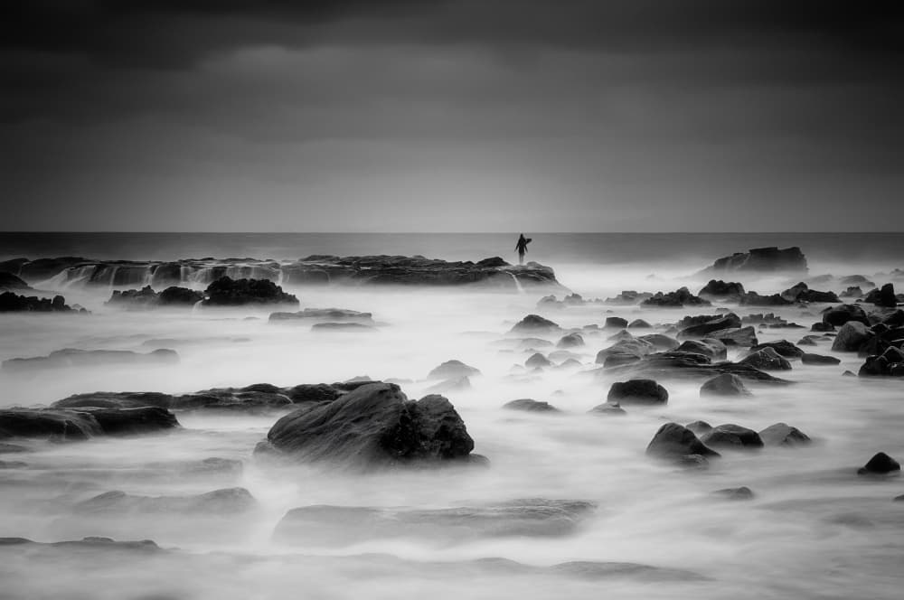 Solitary Figure Misty Ocean by Sho Shibata — canvas wall art