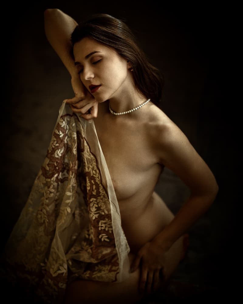 Pensive Woman with Pearls by Franky De Meyer — canvas wall art