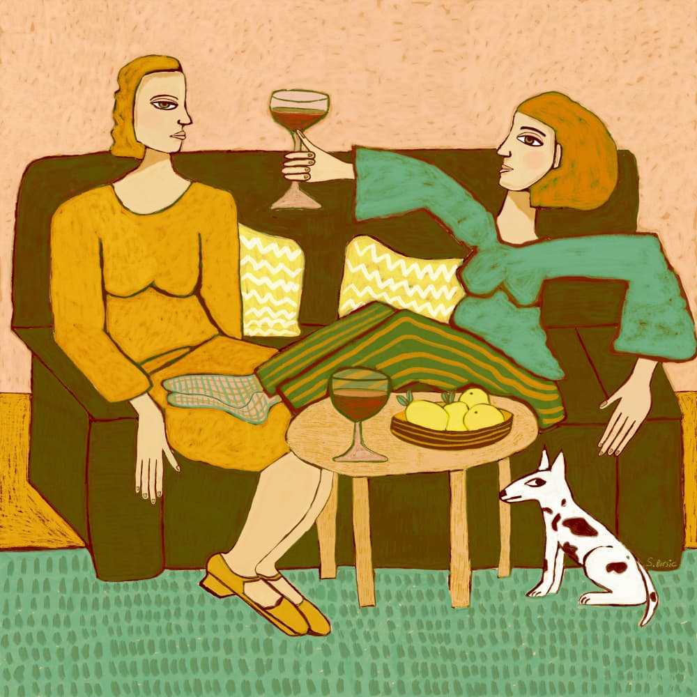 Friends on the Couch by Sharyn Bursic — canvas wall art