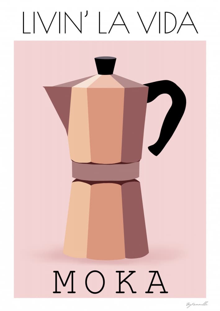 Pink Moka Pot Coffee by ByKammille — canvas wall art