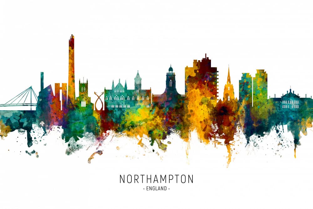 Northampton England Skyline by Michael Tompsett — canvas wall art