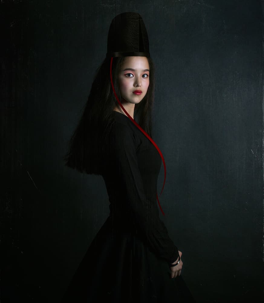 Elegant Red Ribbon Portrait by Svetlana Melik-Nubarova — canvas wall art