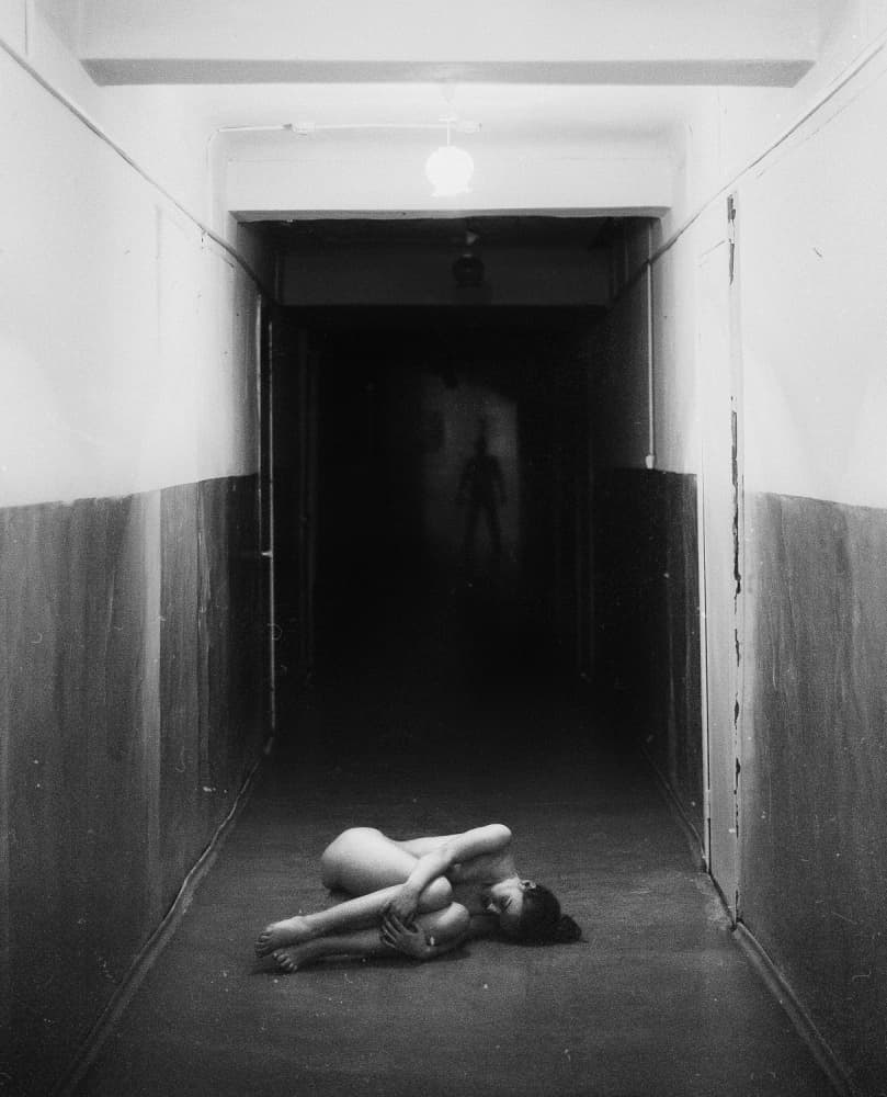Vulnerable Nude Dark Hallway by Tatiana Koshutina — canvas wall art