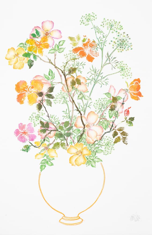 Colorful Wild Rose Vase by Mette Rix — canvas wall art