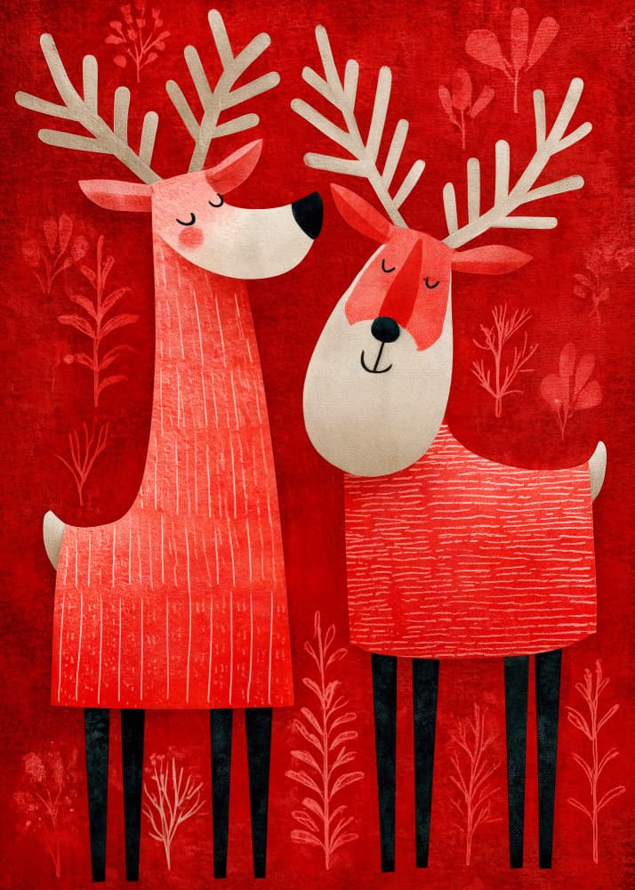 Happy Reindeer Couple by Justyna Jaszke — canvas wall art