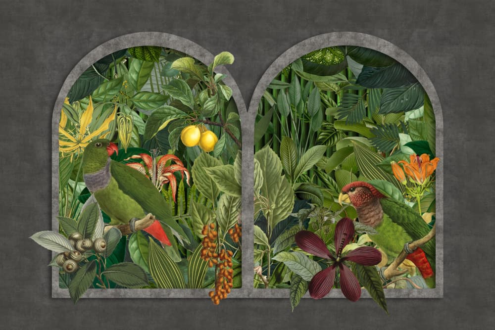 Jungle Parrots Window by Andrea Haase — canvas wall art