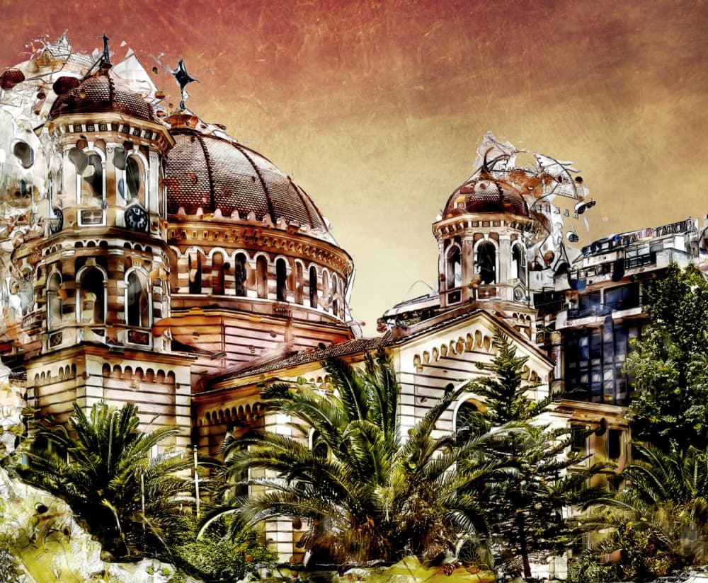 Ornate Church with Palms by Justyna Jaszke — canvas wall art