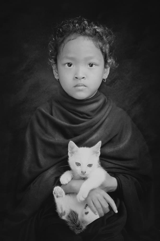 Young Girl and White Kitten by Jay Satriani — canvas wall art
