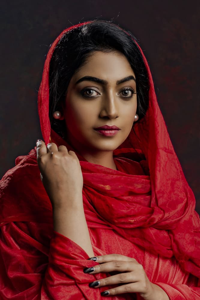 Elegant Woman In Red Scarf by DEBASISH CHATTOPADHYAY — canvas wall art