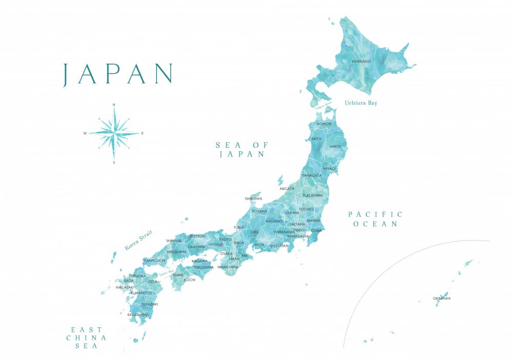 Watercolor Japan Map by Rosana Laiz Blursbyai — canvas wall art