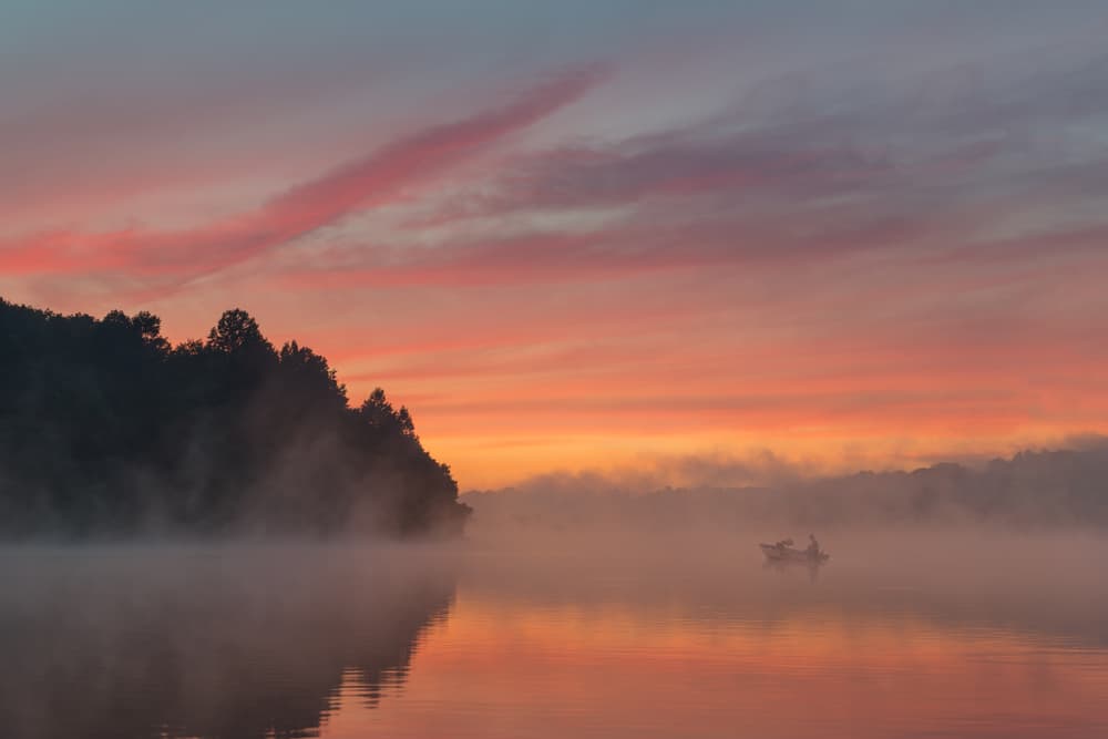 Sunrise Over Misty Lake by 李从军 / Austin Li — canvas wall art
