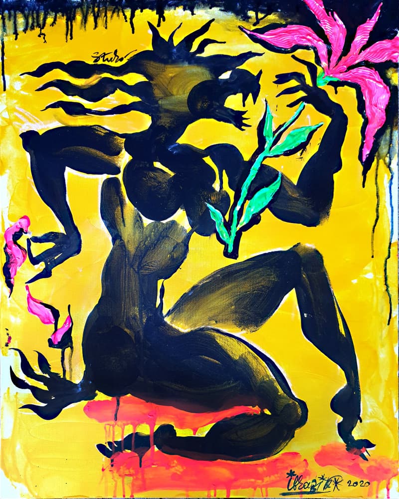 Dark Figure Pink Flower by Kanat Ibragimov — canvas wall art
