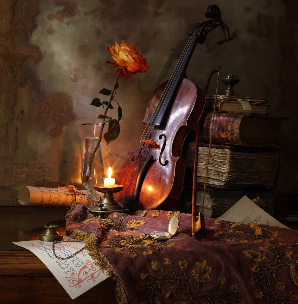 Romantic Violin and Rose by Andrey Morozov — canvas wall art